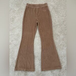 Aerie Groove On Flare Pants Small Brown Ribbed Velour High Rise Boho Lounge